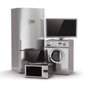 Home appliances. Tv, refrigerator, microwave, laptop and  washing maching. 3d